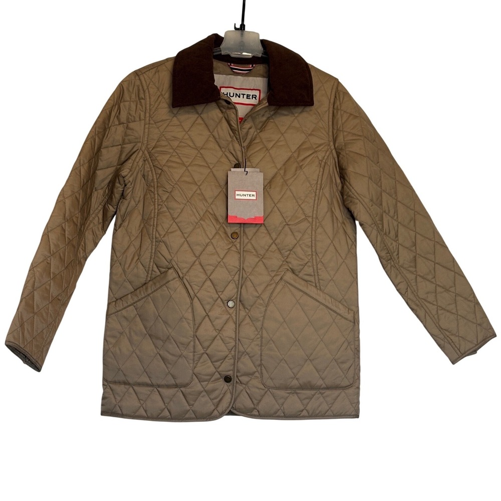 NWT Hunter Rachel Quilted Jacket Tan Brown Corduroy Collar D8799HUL Womens Small